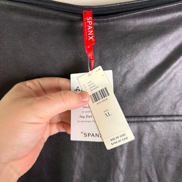 Spanx Faux Leather Leggings Black Coated Slimming Pull On XL NWT 2437 - Picture 5 of 14